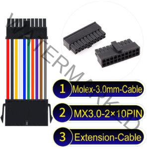 Molex MX3.0mm Dual Row 2×10Pin Male Female Extension Micro-Fit Cable