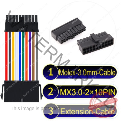 Molex MX3.0mm Dual Row 2×10Pin Male Female Extension Micro-Fit Cable