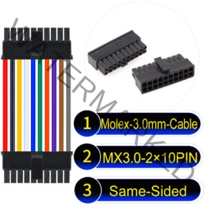 Molex MX3.0mm Dual Row 2×10Pin Male Single-Headed Micro-Fit Cable