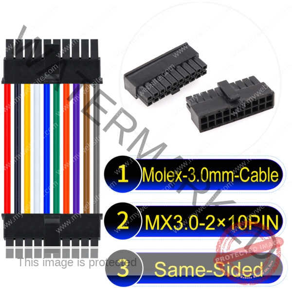 Molex MX3.0mm Dual Row 2×10Pin Male Single-Headed Micro-Fit Cable