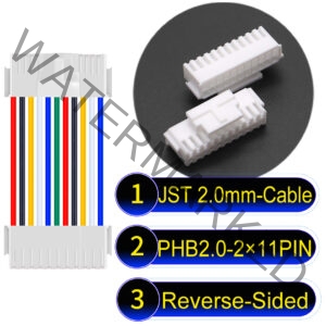 JST PHB2.0 Dual Row with Belt Lock 2×11PinReverse-Side-Headd Cable