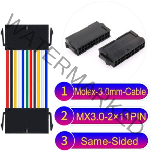 Molex MX3.0mm Dual Row 2×11Pin Female Same-Side-Head Micro-Fit Cable