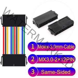 Molex MX3.0mm Dual Row 2×12Pin Female Same-Side-Head Micro-Fit Cable