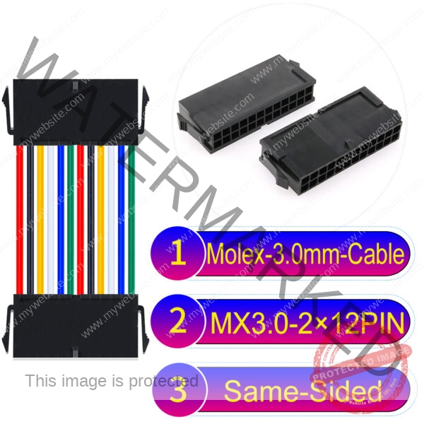 Molex MX3.0mm Dual Row 2×12Pin Female Same-Side-Head Micro-Fit Cable