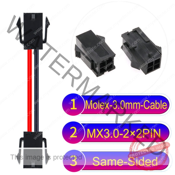 Molex MX3.0mm Dual Row 2×2Pin Female Same-Side-Head Micro-Fit Cable