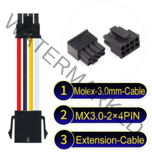 Molex MX3.0mm Dual Row 2×4Pin Male Female Extension Micro-Fit Cable