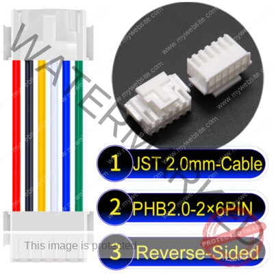 JST PHB2.0 Dual Row with Belt Lock 2×6PinReverse-Side-Headd Cable