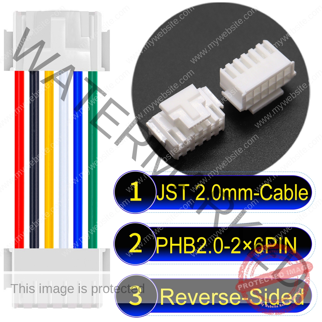 JST PHB2.0 Dual Row with Belt Lock 2×6PinReverse-Side-Headd Cable