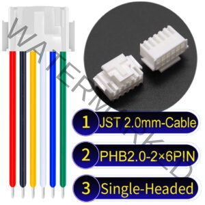 JST PHB2.0 Dual Row with Belt Lock 2×6Pin Single-Headed Cable