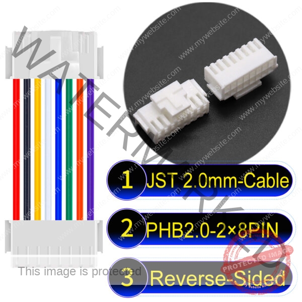 JST PHB2.0 Dual Row with Belt Lock 2×8PinReverse-Side-Headd Cable