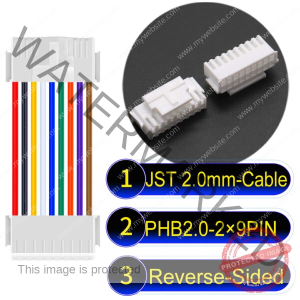 JST PHB2.0 Dual Row with Belt Lock 2×9PinReverse-Side-Headd Cable