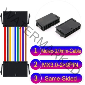 Molex MX3.0mm Dual Row 2×9Pin Female Same-Side-Head Micro-Fit Cable