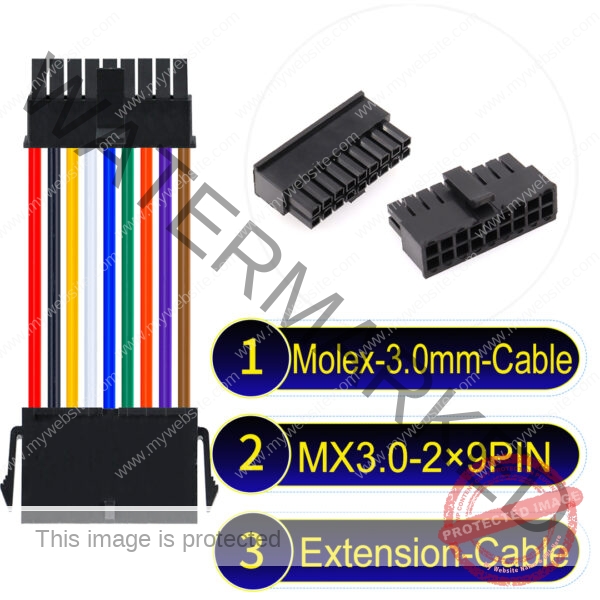 Molex MX3.0mm Dual Row 2×9Pin Male Female Extension Micro-Fit Cable