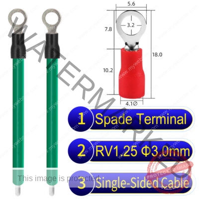 RV1.25 3mm Single-Headed ring terminal 18AWG insulated cable Green connector