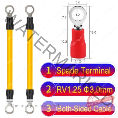 RV1.25 3mm both sided ring terminal 18AWG insulated cable Yellow connector