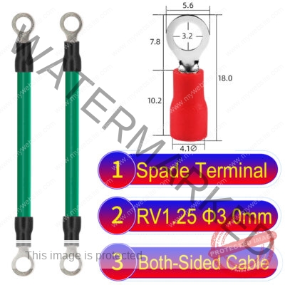 RV1.25 3mm both sided ring terminal 18AWG insulated cable Green connector