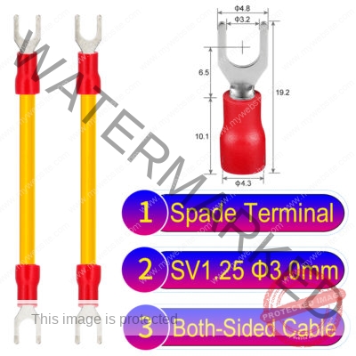 SV1.25 3mm both sided spade terminal 18AWG insulated cable Yellow connector