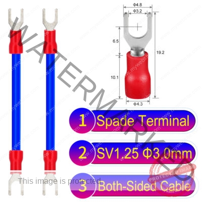 SV1.25 3mm both sided spade terminal 18AWG insulated cable Blue connector