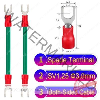 SV1.25 3mm both sided spade terminal 18AWG insulated cable Green connector