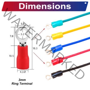 RV1.25 ring terminal, insulated 3mm Single-Headed cable Red connector, 18AWG terminal