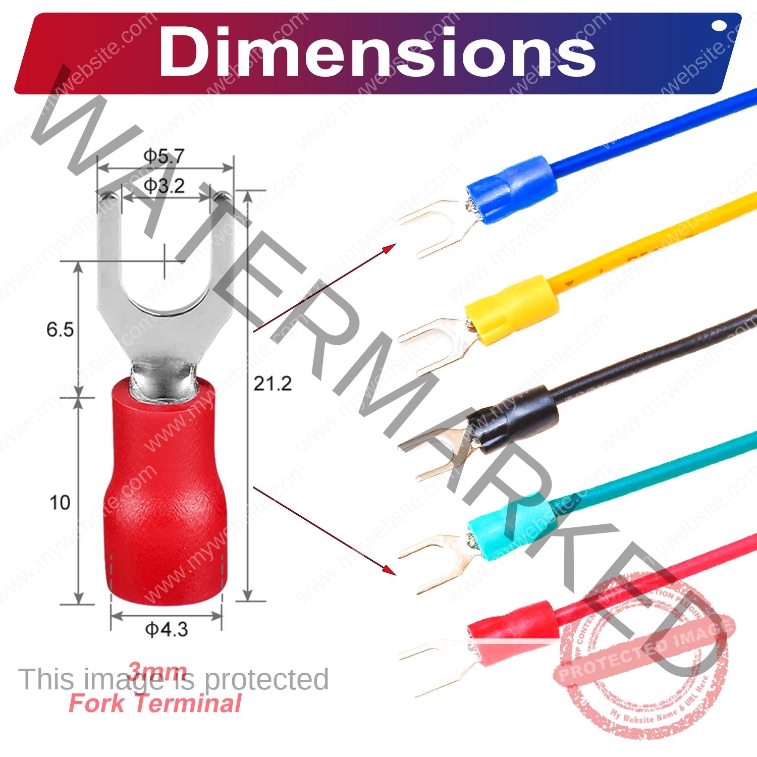 SV1.25 ring terminal, insulated 3mm Single-Headed cable Red connector, 18AWG terminal