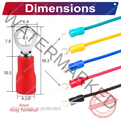 RV1.25 ring terminal, insulated 4mm Single-Headed cable Red connector, 18AWG terminal