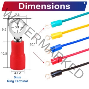 RV1.25 ring terminal, insulated 5mm Single-Headed cable Red connector, 18AWG terminal