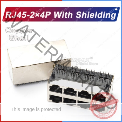 RJ45-2×4P-With-Shielding Ethernet Network Connector, 4-Pin, Shielded