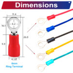 RV1.25 ring terminal, insulated 6mm Single-Headed cable Red connector, 18AWG terminal