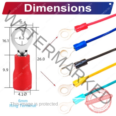 RV1.25 ring terminal, insulated 6mm Single-Headed cable Red connector, 18AWG terminal