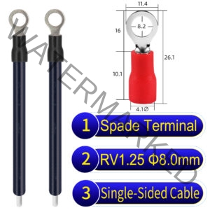 RV1.25 8mm Single-Headed ring terminal 18AWG insulated cable Black connector