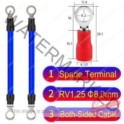 RV1.25 8mm both sided ring terminal 18AWG insulated cable Blue connector