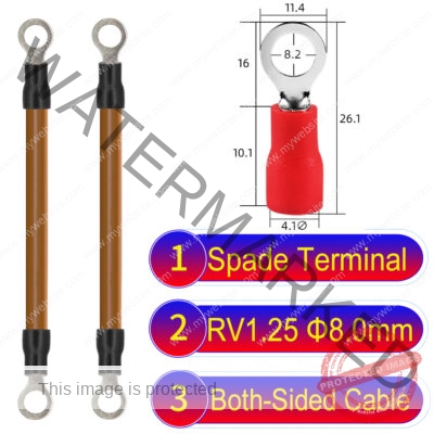 RV1.25 8mm both sided ring terminal 18AWG insulated cable Brown connector