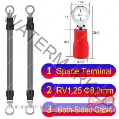 RV1.25 8mm both sided ring terminal 18AWG insulated cable Grey connector