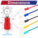 RV1.25 ring terminal, insulated 8mm Single-Headed cable Red connector, 18AWG terminal