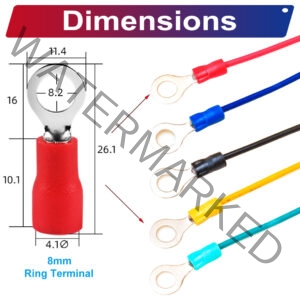 RV1.25 ring terminal, insulated 8mm Single-Headed cable Red connector, 18AWG terminal