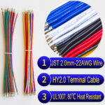 JST HY 2.0mm female pre-crimped terminal cable, 22AWG UL1007 PVC wire