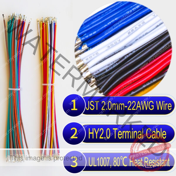 JST HY 2.0mm female pre-crimped terminal cable, 22AWG UL1007 PVC wire